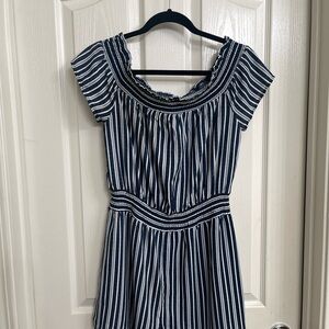 Fashion Nova Blue/White Striped Summer Romper Size Medium